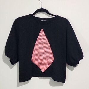 WOMEN'S PEASENT BALLOON SLEEVES BLACK CROPPED TOP ROOMY FIT